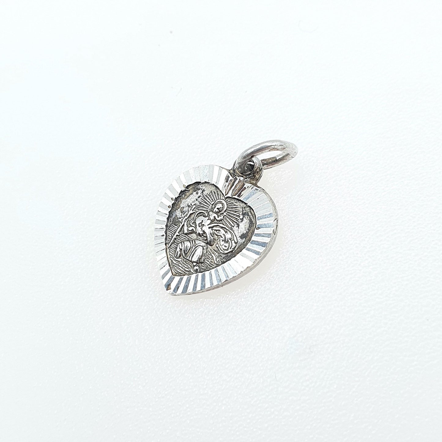 Vintage Sterling Silver GEORG JENSEN St Christopher Charm Pendant Heart Shape Tiny Small Jewellery Jewelry
