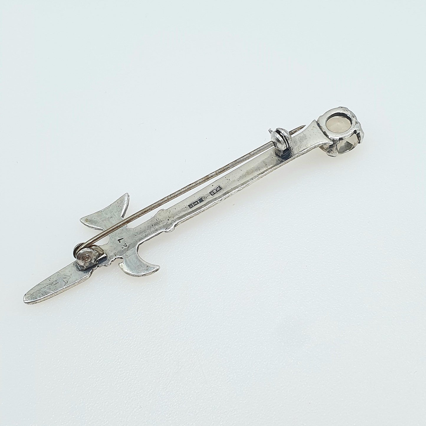 Vintage Sterling Silver Citrine Scottish Brooch Celtic Axe Pike Polearm Quartz Gemstone Gaelic Jewelry Jewellery