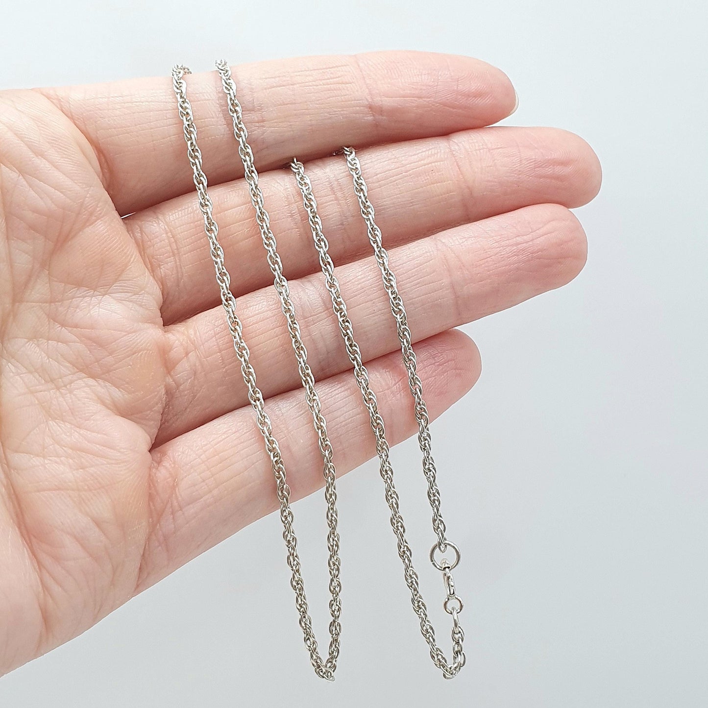 Vintage Sterling Silver Rope Link Chain Necklace Twist 46cm 18.11” Unisex Mens Womens Jewelry Jewellery Retro