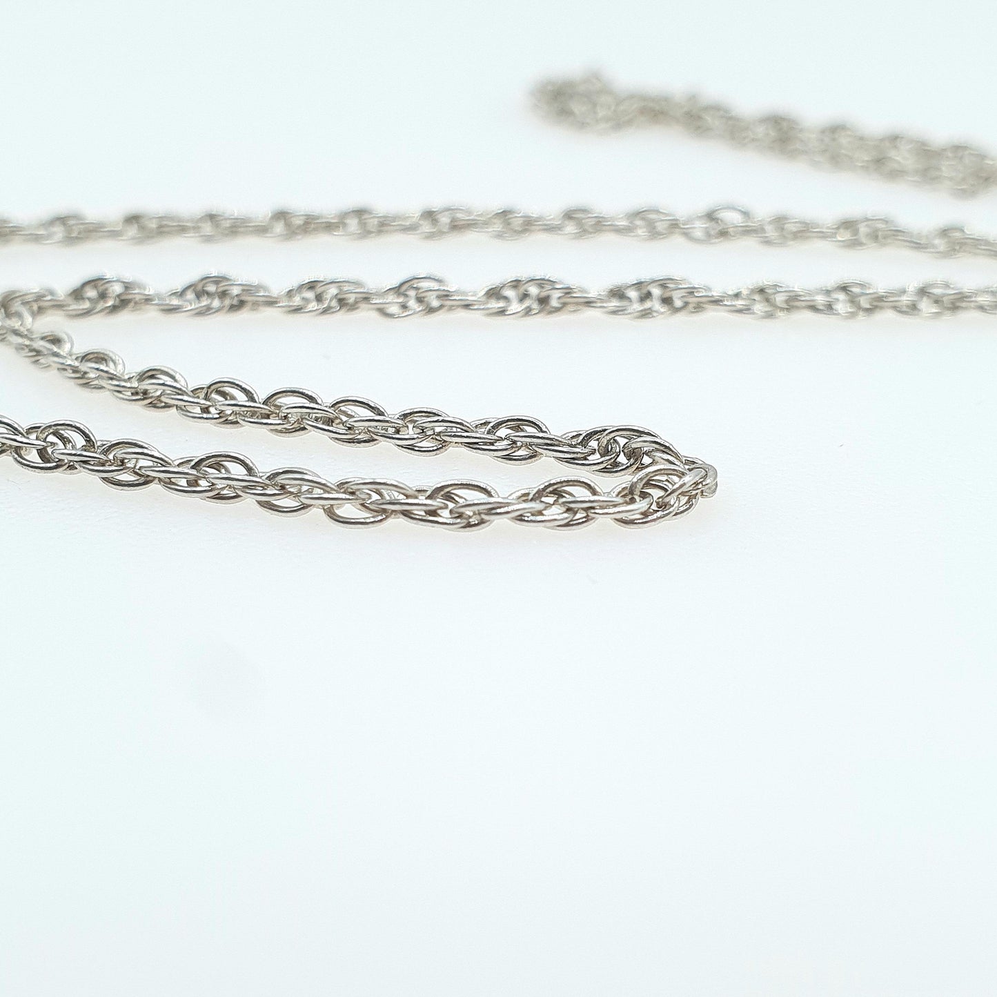 Vintage Sterling Silver Rope Link Chain Necklace Twist 46cm 18.11” Unisex Mens Womens Jewelry Jewellery Retro