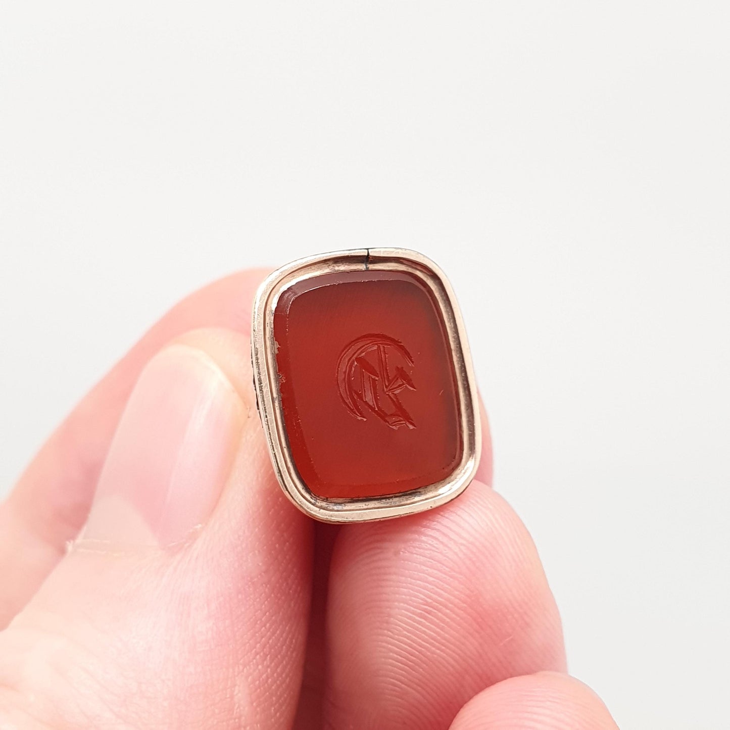 Antique 9ct Gold Cased "D" Intaglio Fob Pendant Letter D Necklace Victorian Carnelian Gemstone Albert Seal Vintage Jewellery Jewelry