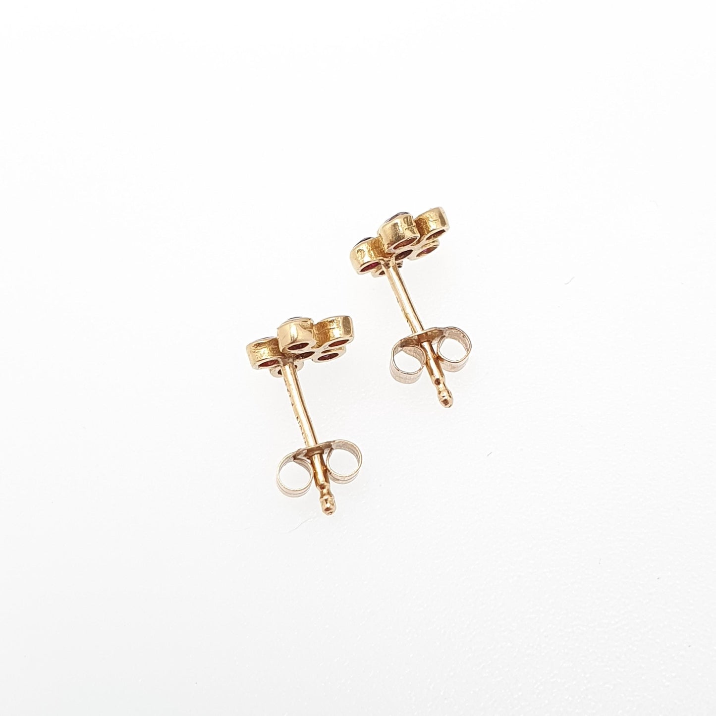 Vintage 18ct Gold Ruby & Sapphire Earrings Stud Cluster Flower Solid 18k 18kt Natural Gemstones Cute Small Jewelry Jewellery