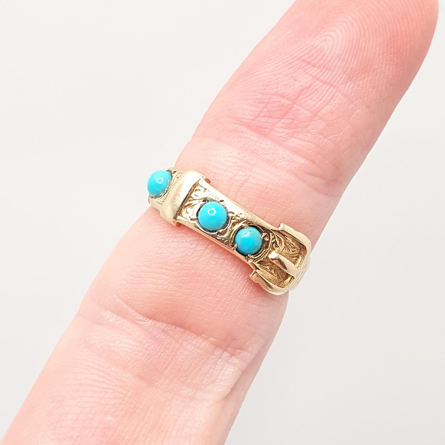 Antique Victorian 18ct Gold Belt Buckle Ring Turquoise 1867 Hallmark Solid 18k 18kt Band 1800s Vintage Jewelry Jewellery
