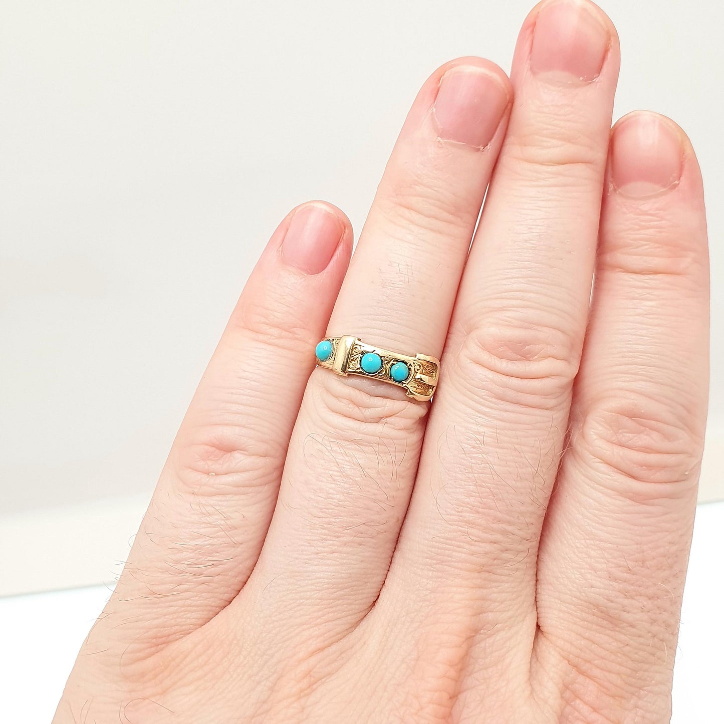 Antique Victorian 18ct Gold Belt Buckle Ring Turquoise 1867 Hallmark Solid 18k 18kt Band 1800s Vintage Jewelry Jewellery