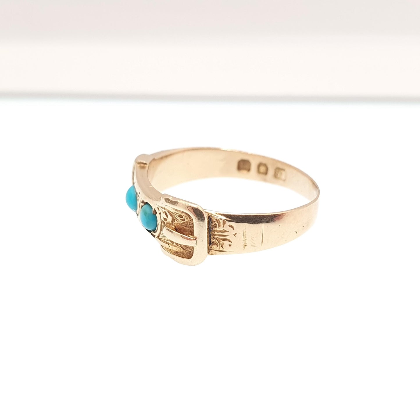 Antique Victorian 18ct Gold Belt Buckle Ring Turquoise 1867 Hallmark Solid 18k 18kt Band 1800s Vintage Jewelry Jewellery