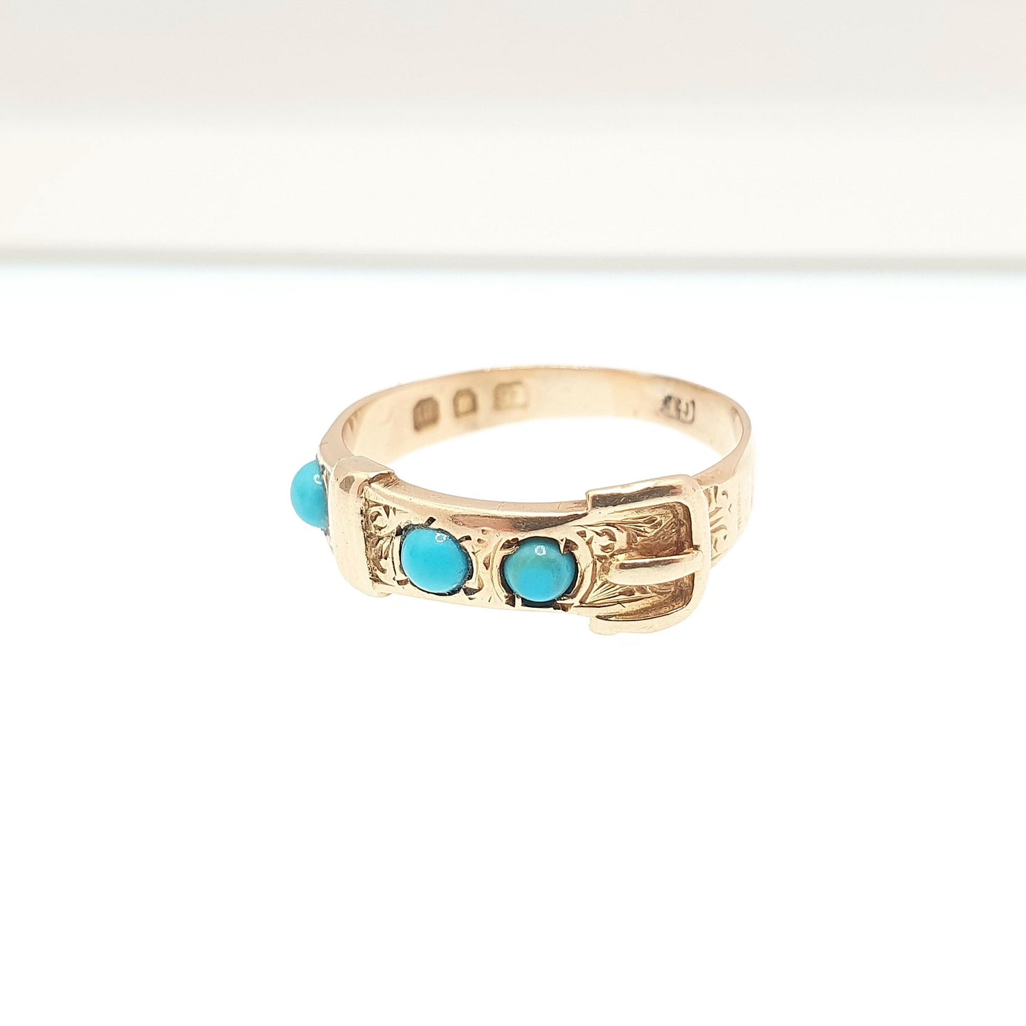 Antique Victorian 18ct Gold Belt Buckle Ring Turquoise 1867 Hallmark Solid 18k 18kt Band 1800s Vintage Jewelry Jewellery