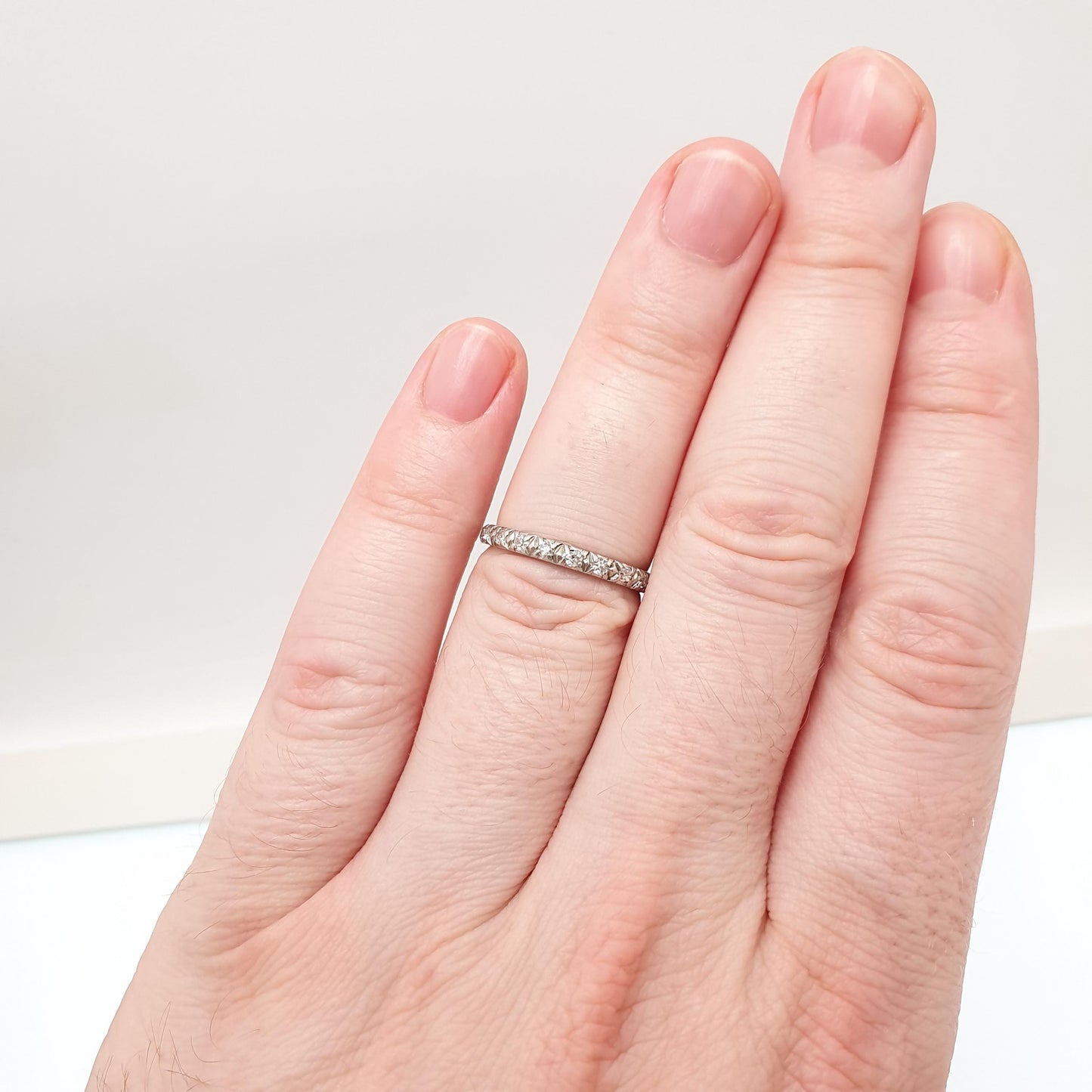 Antique Diamond Platinum Eternity Ring Wedding Band Natural Diamonds Art Deco Full Stacker Womens Jewellery Jewelry