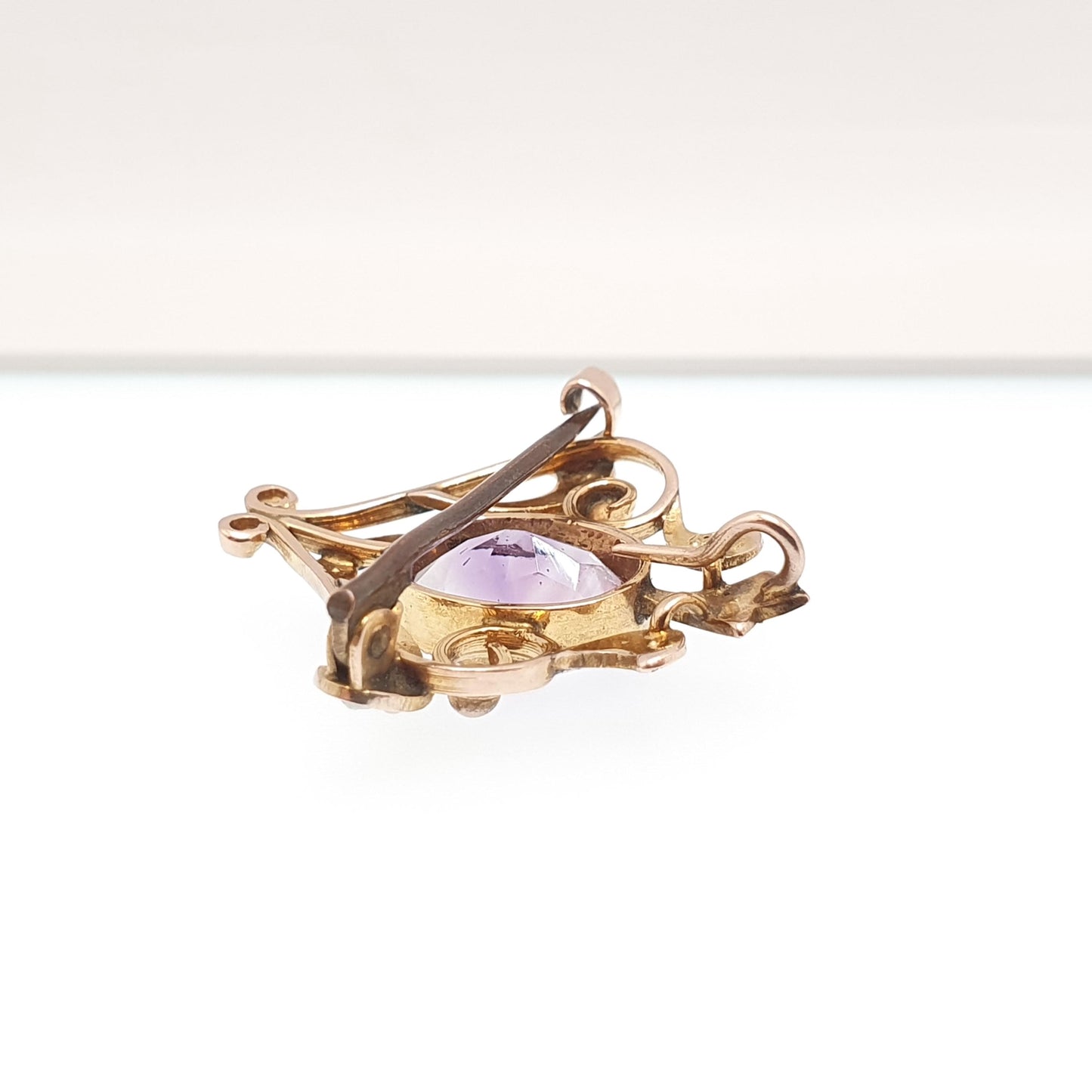 Antique 9ct 9k Gold Amethyst Pendant Seed Pearl Necklace Brooch Edwardian Solid 375 Gemstone Vintage Jewellery Jewelry