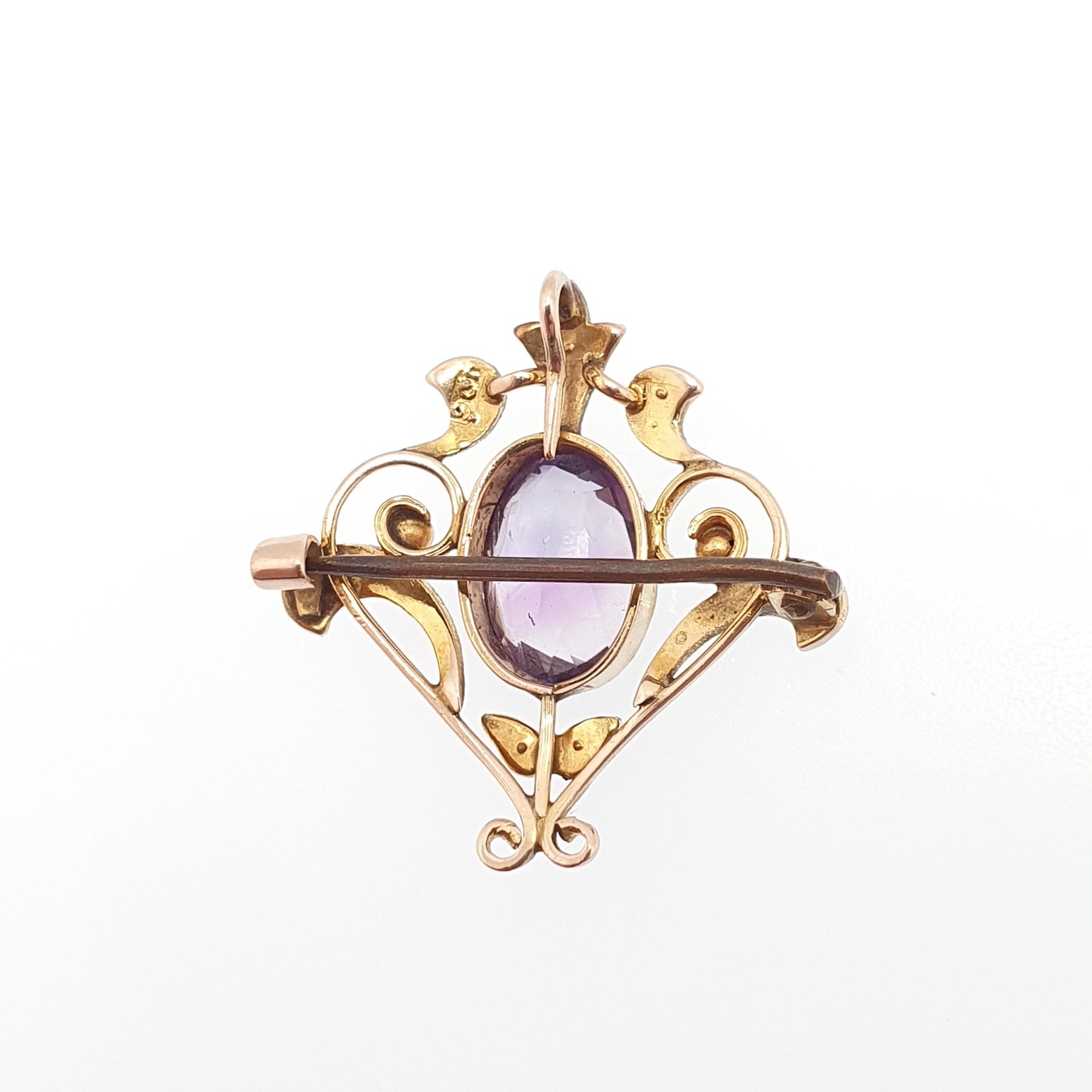 Antique 9ct 9k Gold Amethyst Pendant Seed Pearl Necklace Brooch Edwardian Solid 375 Gemstone Vintage Jewellery Jewelry