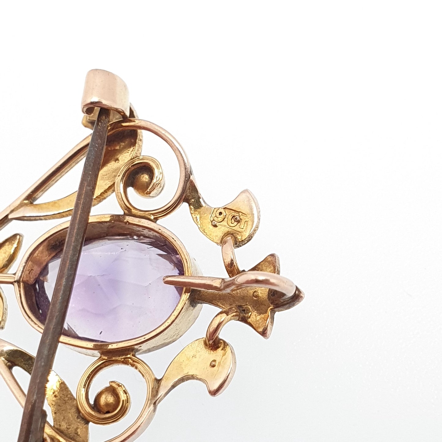 Antique 9ct 9k Gold Amethyst Pendant Seed Pearl Necklace Brooch Edwardian Solid 375 Gemstone Vintage Jewellery Jewelry
