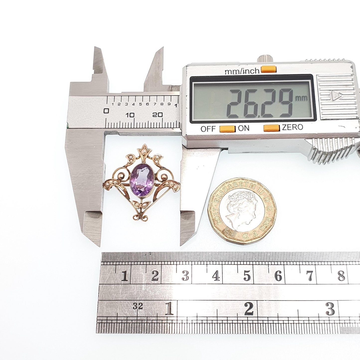 Antique 9ct 9k Gold Amethyst Pendant Seed Pearl Necklace Brooch Edwardian Solid 375 Gemstone Vintage Jewellery Jewelry