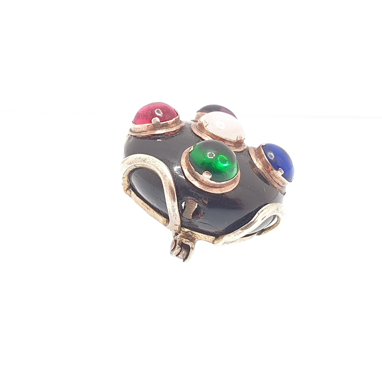 Antique Victorian Multi Coloured Paste Brooch Solid Silver Gold Vermeil French Vintage Womens Jewelry Jewellery