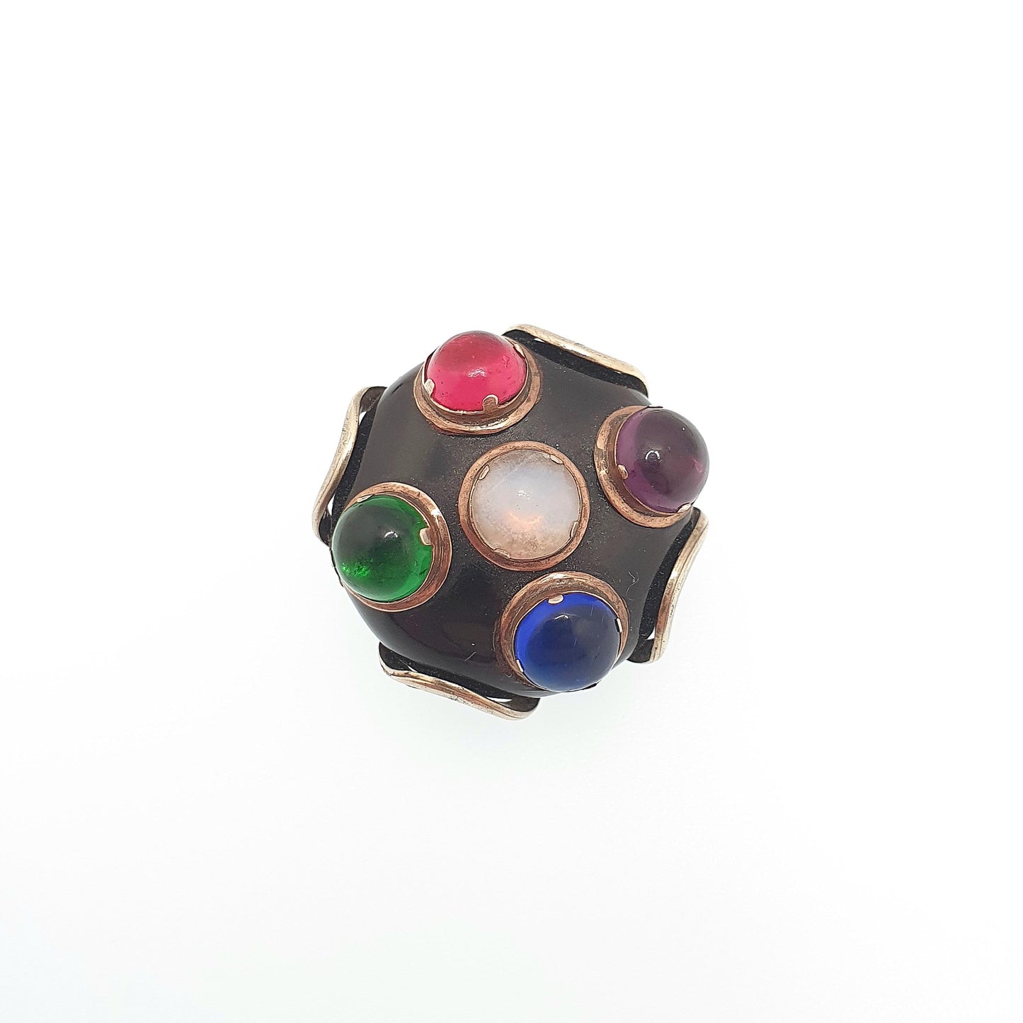 Antique Victorian Multi Coloured Paste Brooch Solid Silver Gold Vermeil French Vintage Womens Jewelry Jewellery