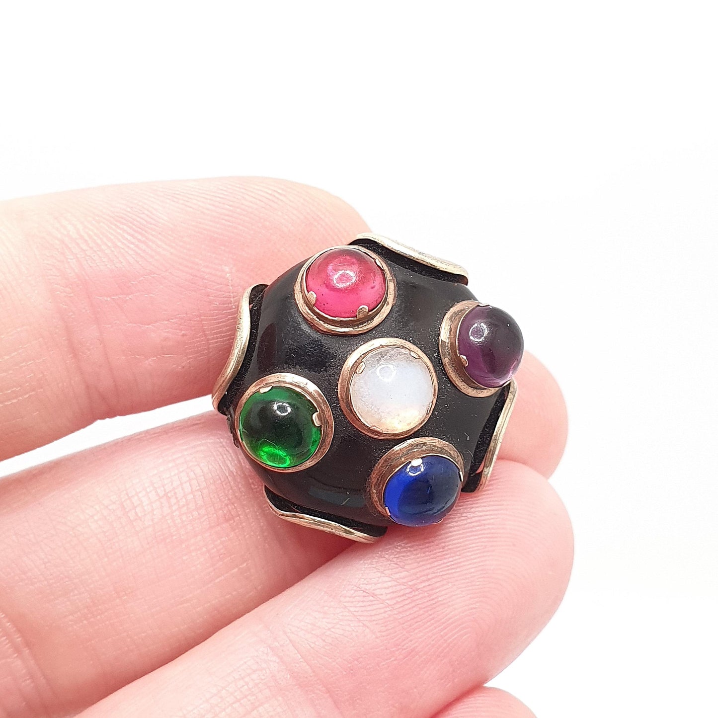 Antique Victorian Multi Coloured Paste Brooch Solid Silver Gold Vermeil French Vintage Womens Jewelry Jewellery