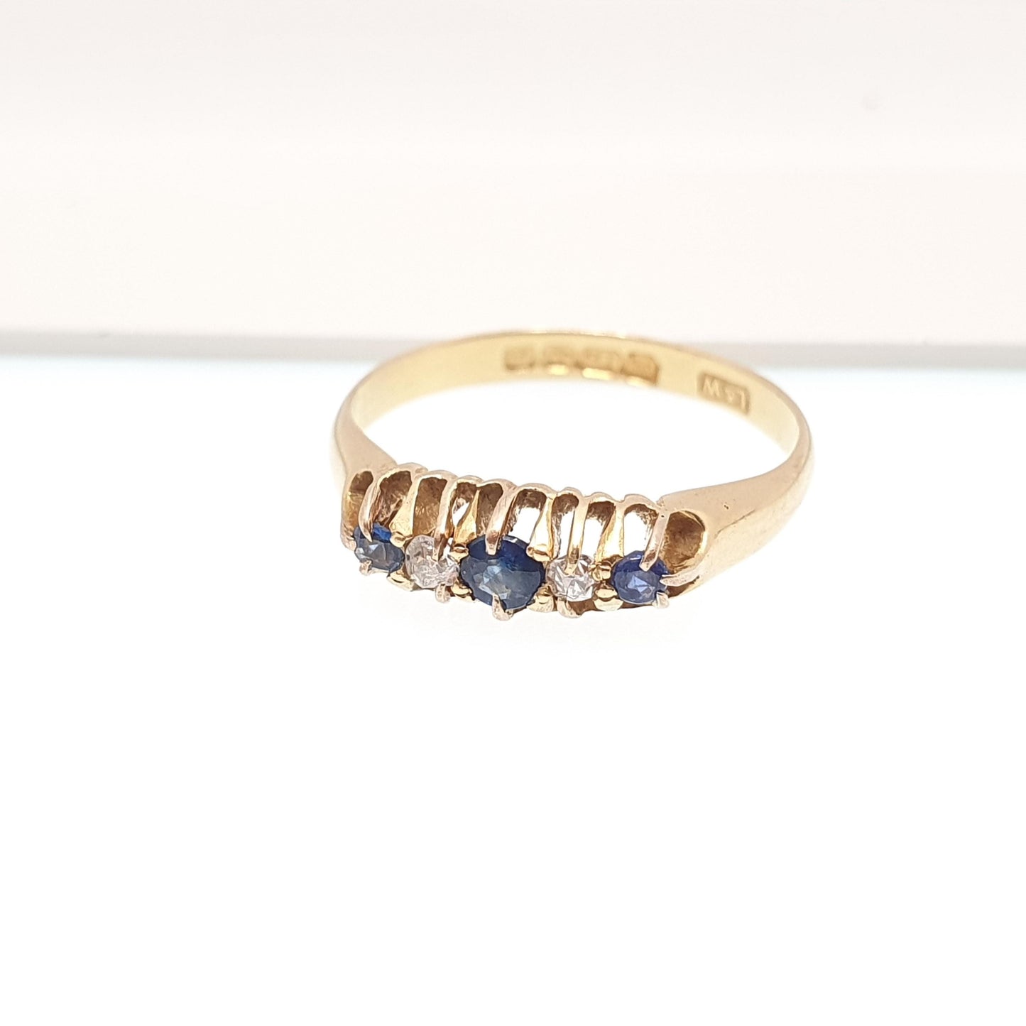 Antique 18ct 18k Gold Sapphire & Diamond Ring Solid 750 Old Cut Hallmarked Five Gemstone Vintage Jewelry Jewellery