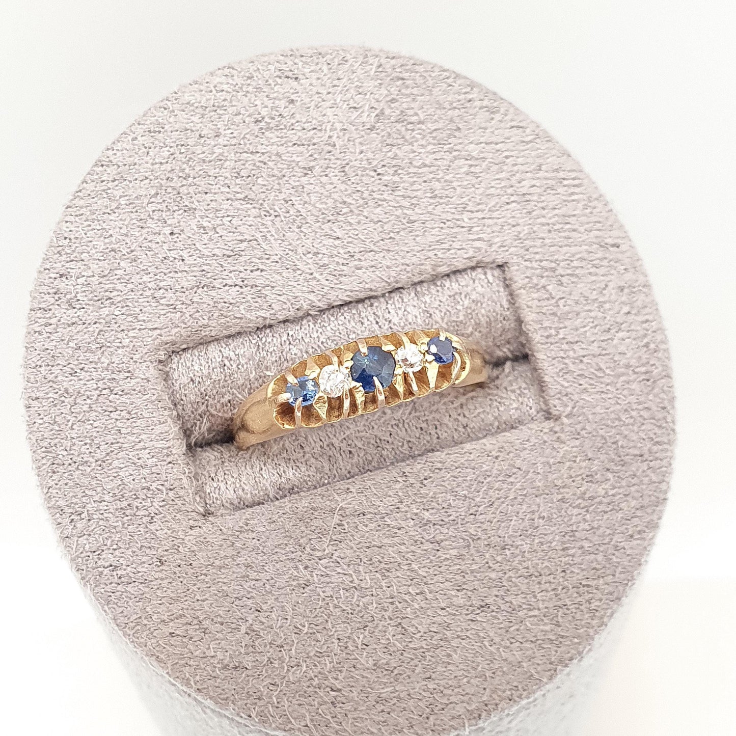 Antique 18ct 18k Gold Sapphire & Diamond Ring Solid 750 Old Cut Hallmarked Five Gemstone Vintage Jewelry Jewellery
