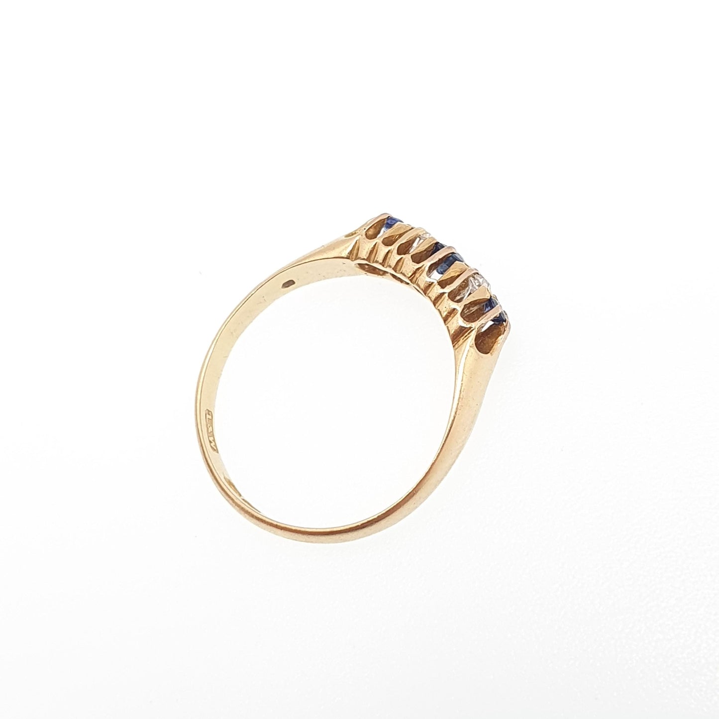 Antique 18ct 18k Gold Sapphire & Diamond Ring Solid 750 Old Cut Hallmarked Five Gemstone Vintage Jewelry Jewellery