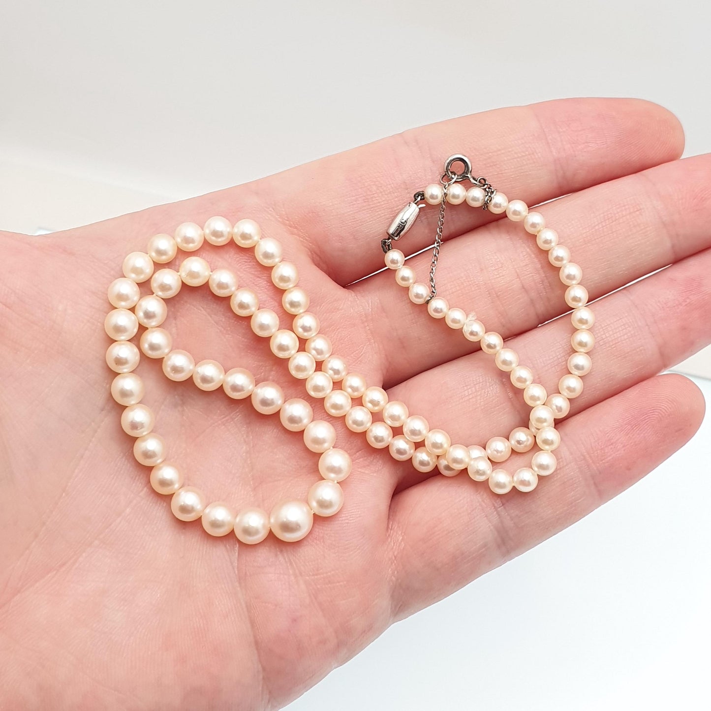 Antique Art Deco 9ct 9k Cultured Pearl Necklace White Gold Clasp 13.81g 41cm CIRO Vintage Genuine Real Pearls Jewelry Jewellery