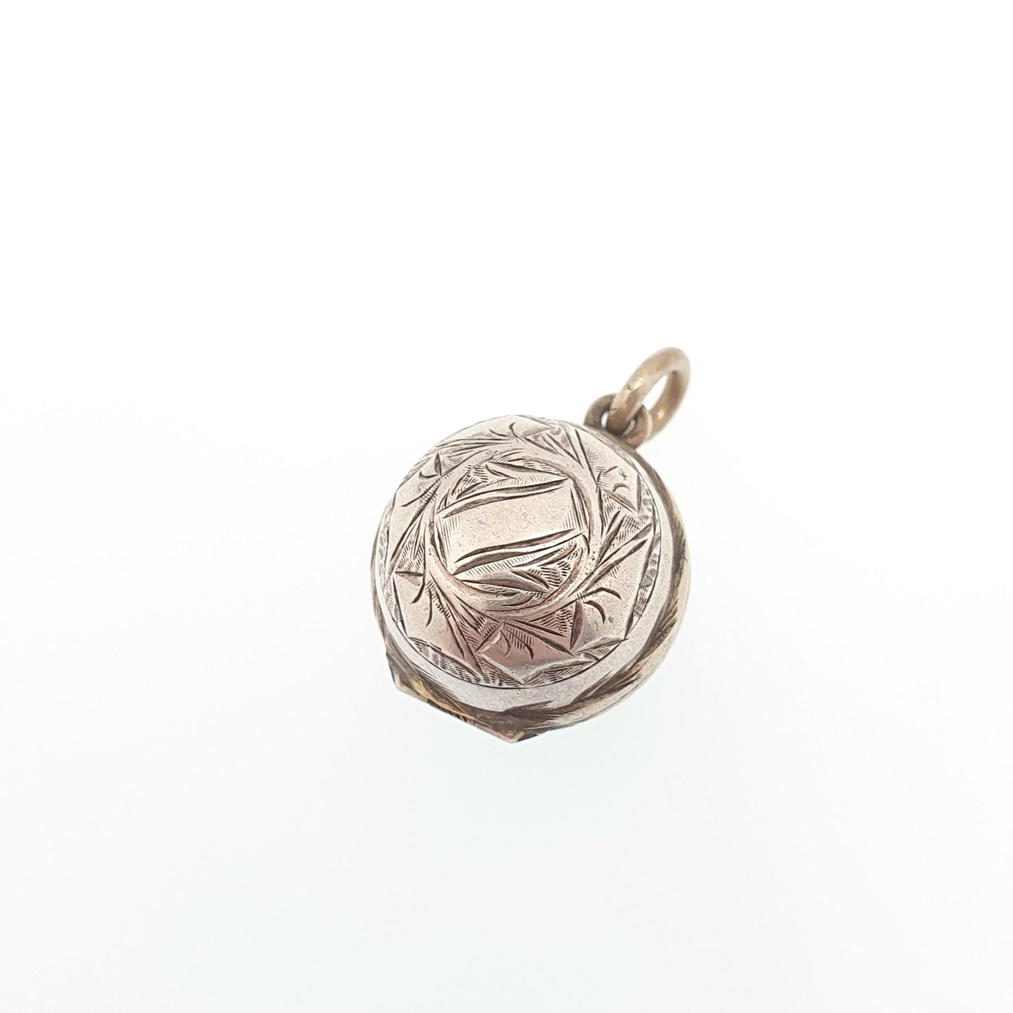 Antique Solid Silver Victorian Ball Locket Back and Front Leaf Engraved Bead Circle Vintage Pendant Jewelry Jewellery