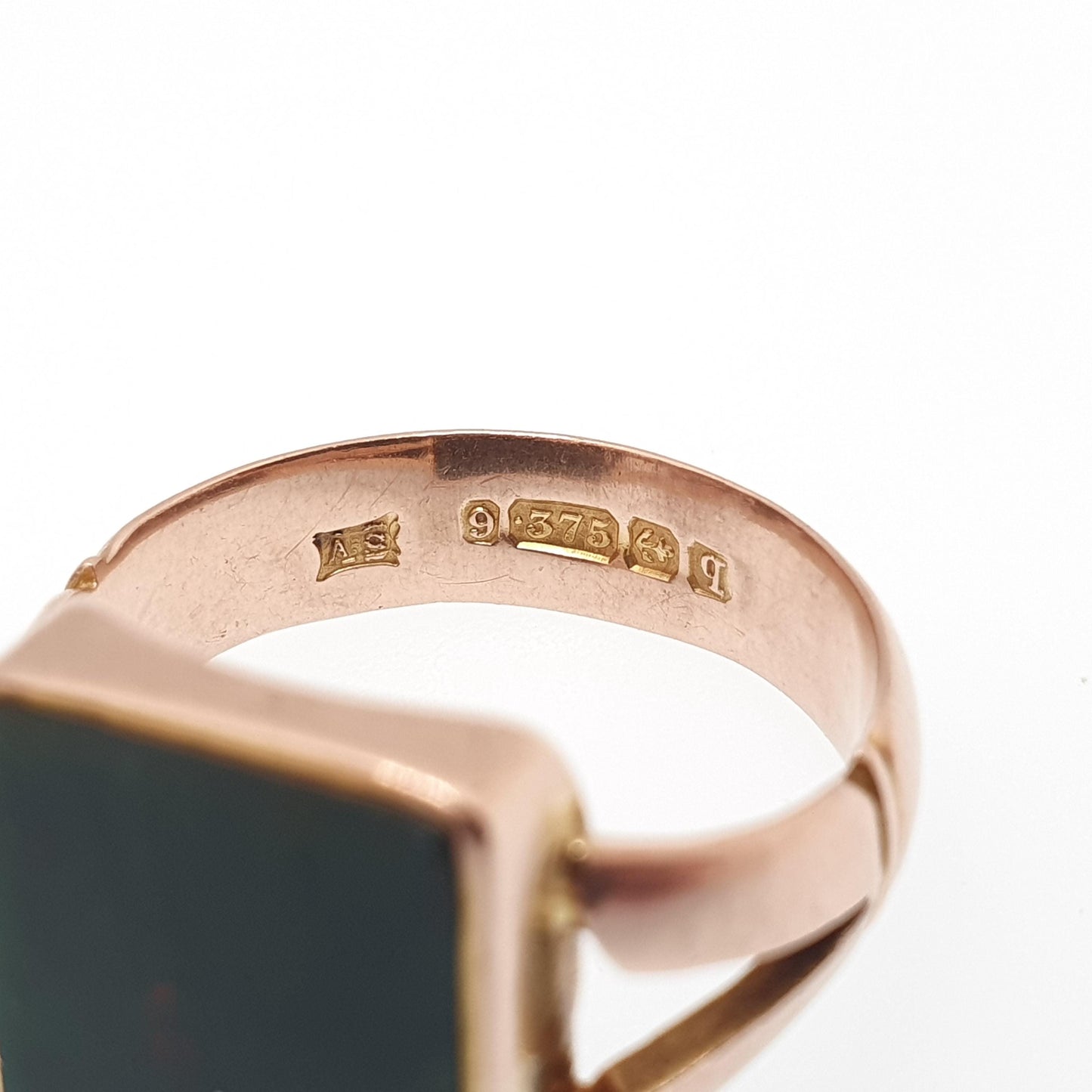 Antique 9ct Rose Gold Bloodstone Signet Ring Large Big Rectangular Cut 1915 Hallmarked Solid 9k 9kt Gemstone Vintage Mens U 1/2 10 1/4