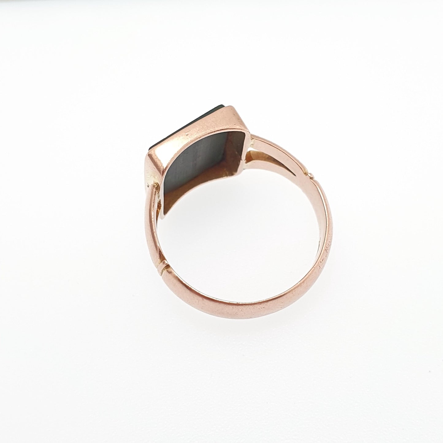 Antique 9ct Rose Gold Bloodstone Signet Ring Large Big Rectangular Cut 1915 Hallmarked Solid 9k 9kt Gemstone Vintage Mens U 1/2 10 1/4