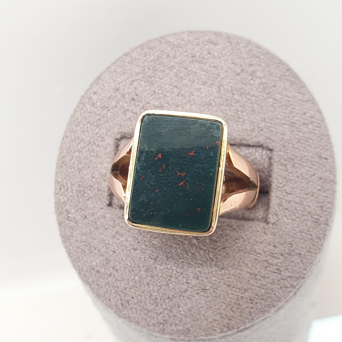 Antique 9ct Rose Gold Bloodstone Signet Ring Large Big Rectangular Cut 1915 Hallmarked Solid 9k 9kt Gemstone Vintage Mens U 1/2 10 1/4
