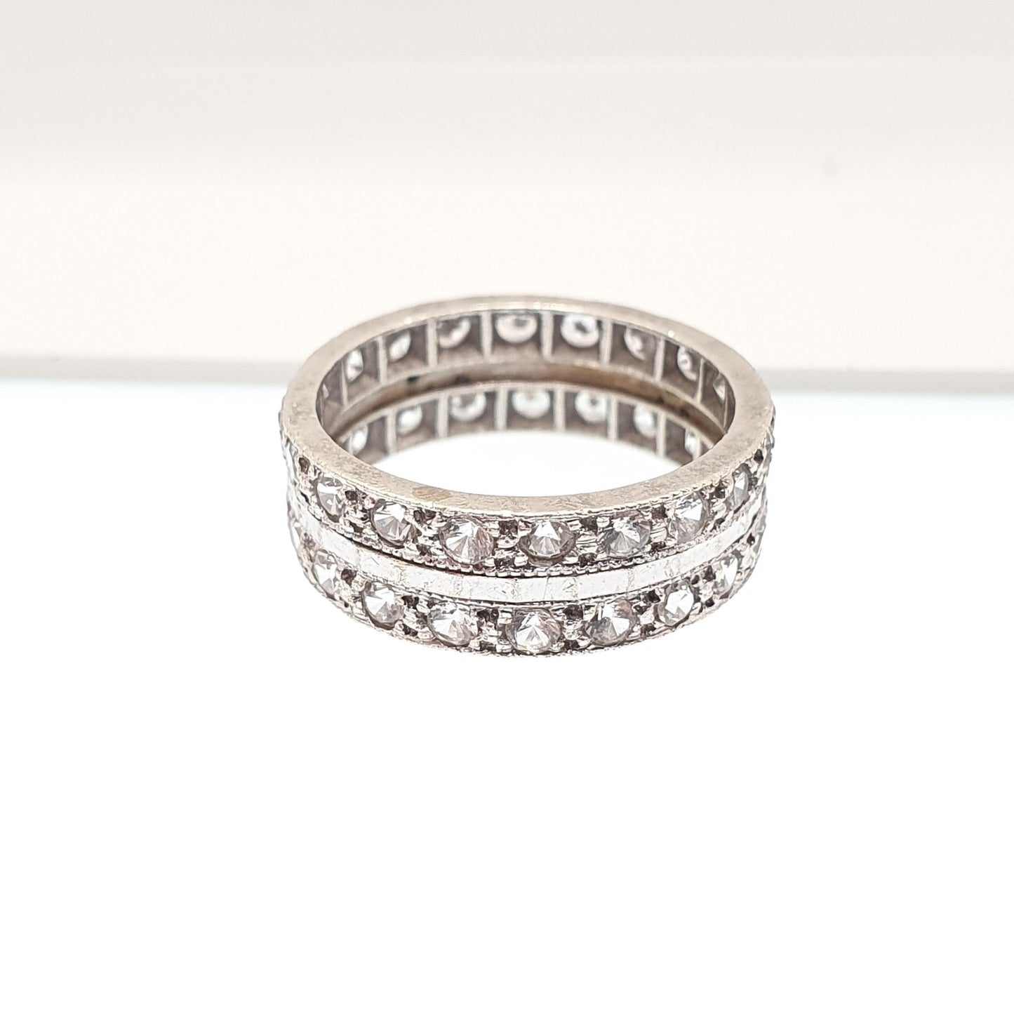 Antique 9ct Gold Double Eternity Ring White Spinel Art Deco 1920s Stacker Vintage 9k Womens Jewelry Jewellery