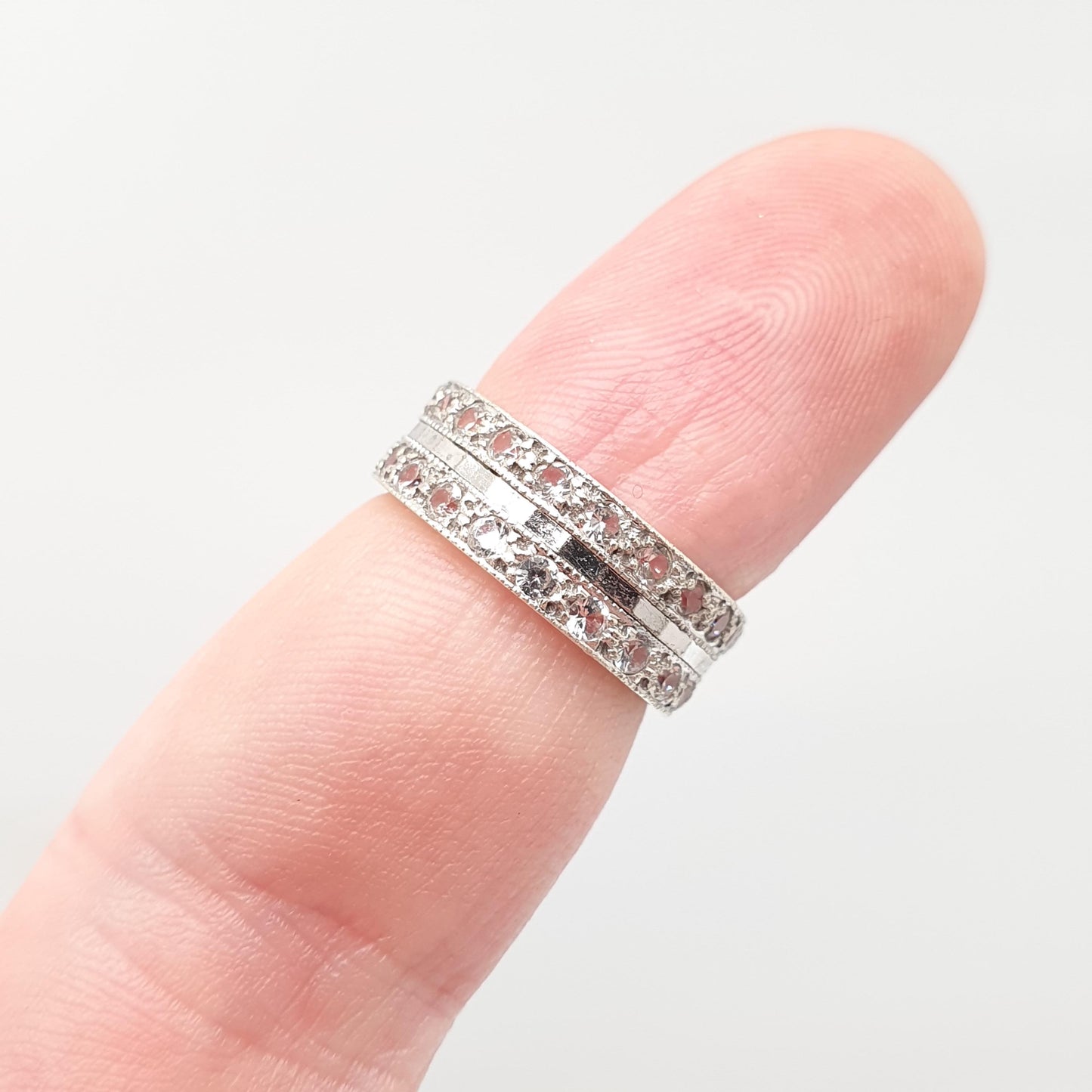 Antique 9ct Gold Double Eternity Ring White Spinel Art Deco 1920s Stacker Vintage 9k Womens Jewelry Jewellery