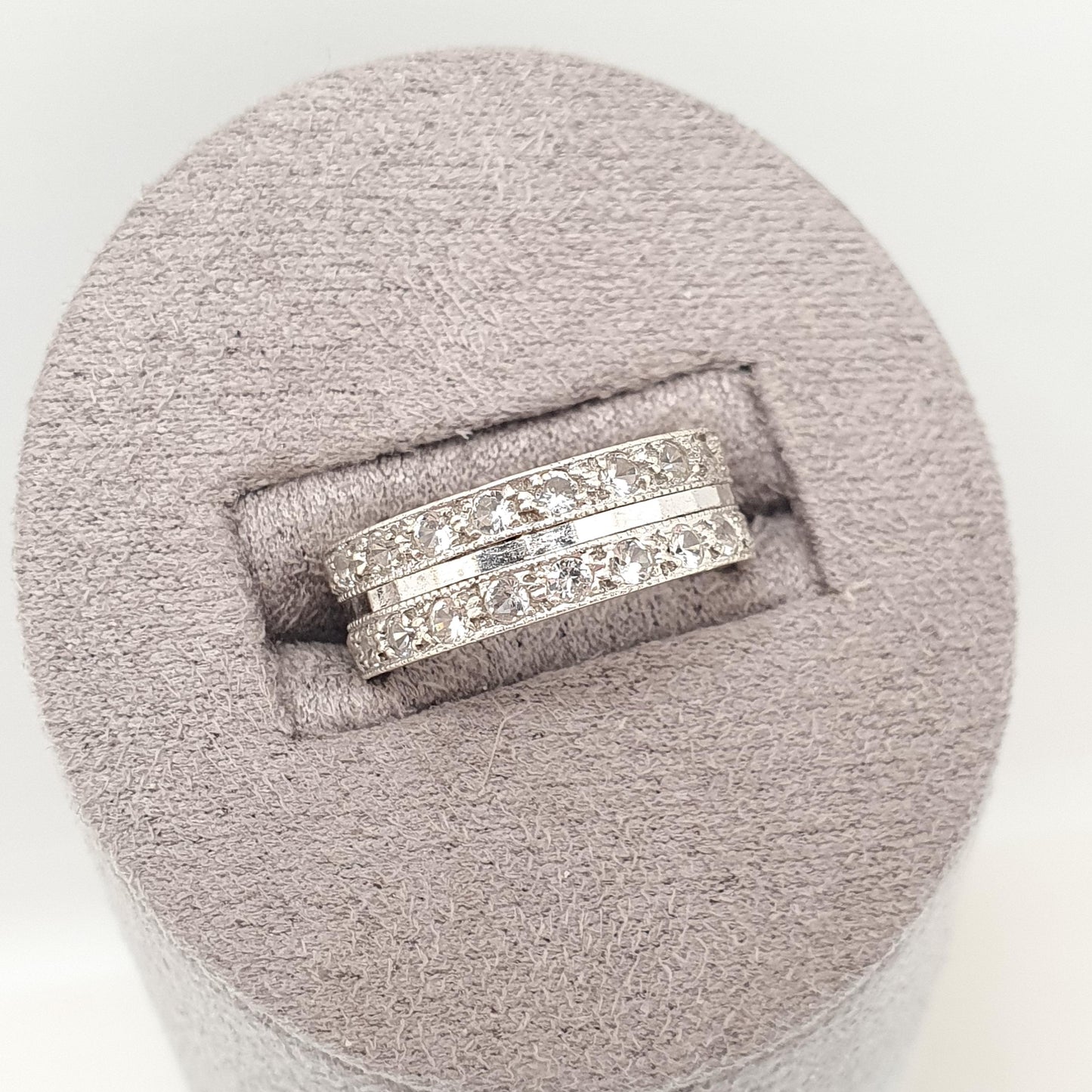 Antique 9ct Gold Double Eternity Ring White Spinel Art Deco 1920s Stacker Vintage 9k Womens Jewelry Jewellery