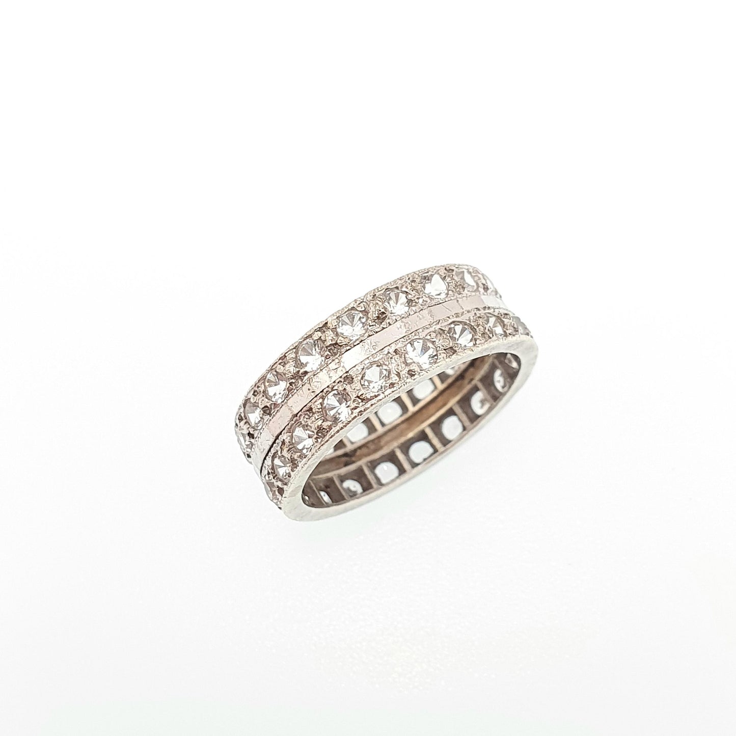 Antique 9ct Gold Double Eternity Ring White Spinel Art Deco 1920s Stacker Vintage 9k Womens Jewelry Jewellery
