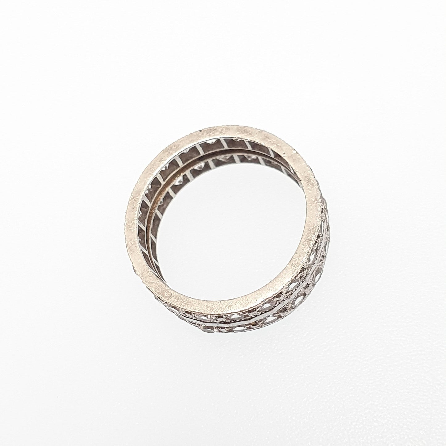Antique 9ct Gold Double Eternity Ring White Spinel Art Deco 1920s Stacker Vintage 9k Womens Jewelry Jewellery