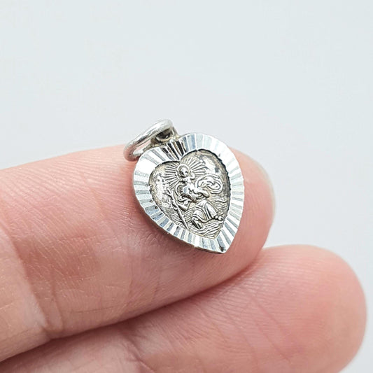 Vintage Sterling Silver GEORG JENSEN St Christopher Charm Pendant Heart Shape Tiny Small Jewellery Jewelry