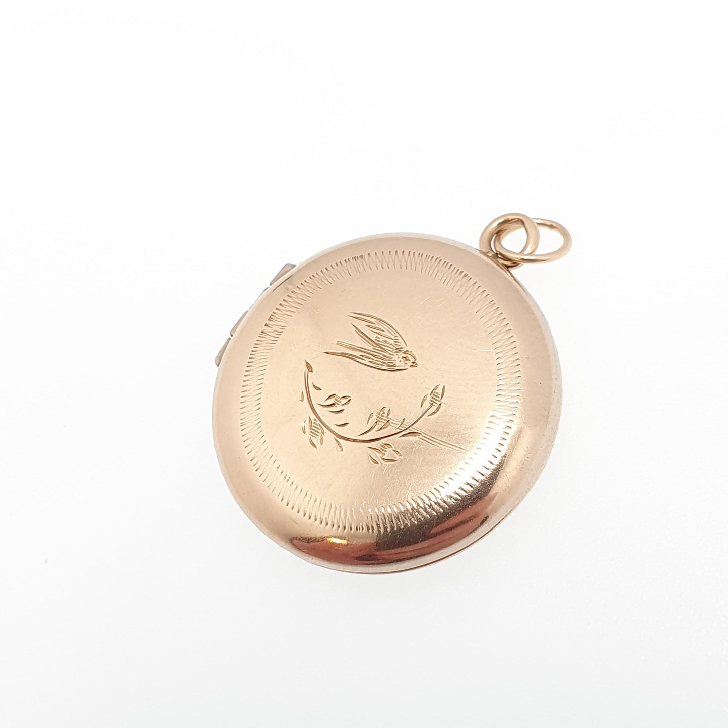 Antique 9ct Gold Bird Locket Solid 9k Back and Front Large Round Pendant Swallow Necklace Jewelry Jewellery