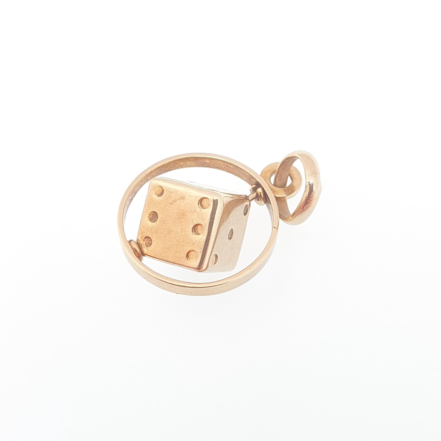 Vintage 9ct Gold Spinning Dice Necklace Pendant Rotating Die Solid 9k 9kt Good Luck Lucky Jewelry Jewellery