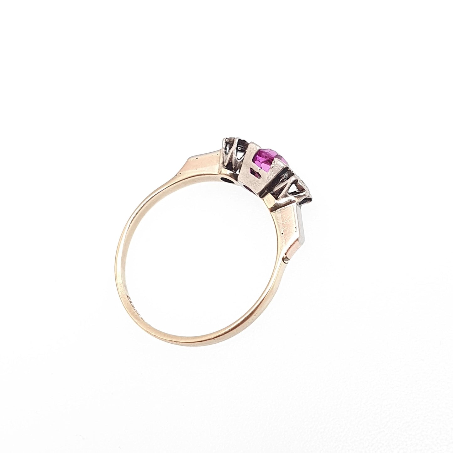 Antique 9ct Gold Pink Sapphire & Diamond Ring Art Deco Platinum Solid 9k 9kt Vintage Womens Jewelry Jewellery