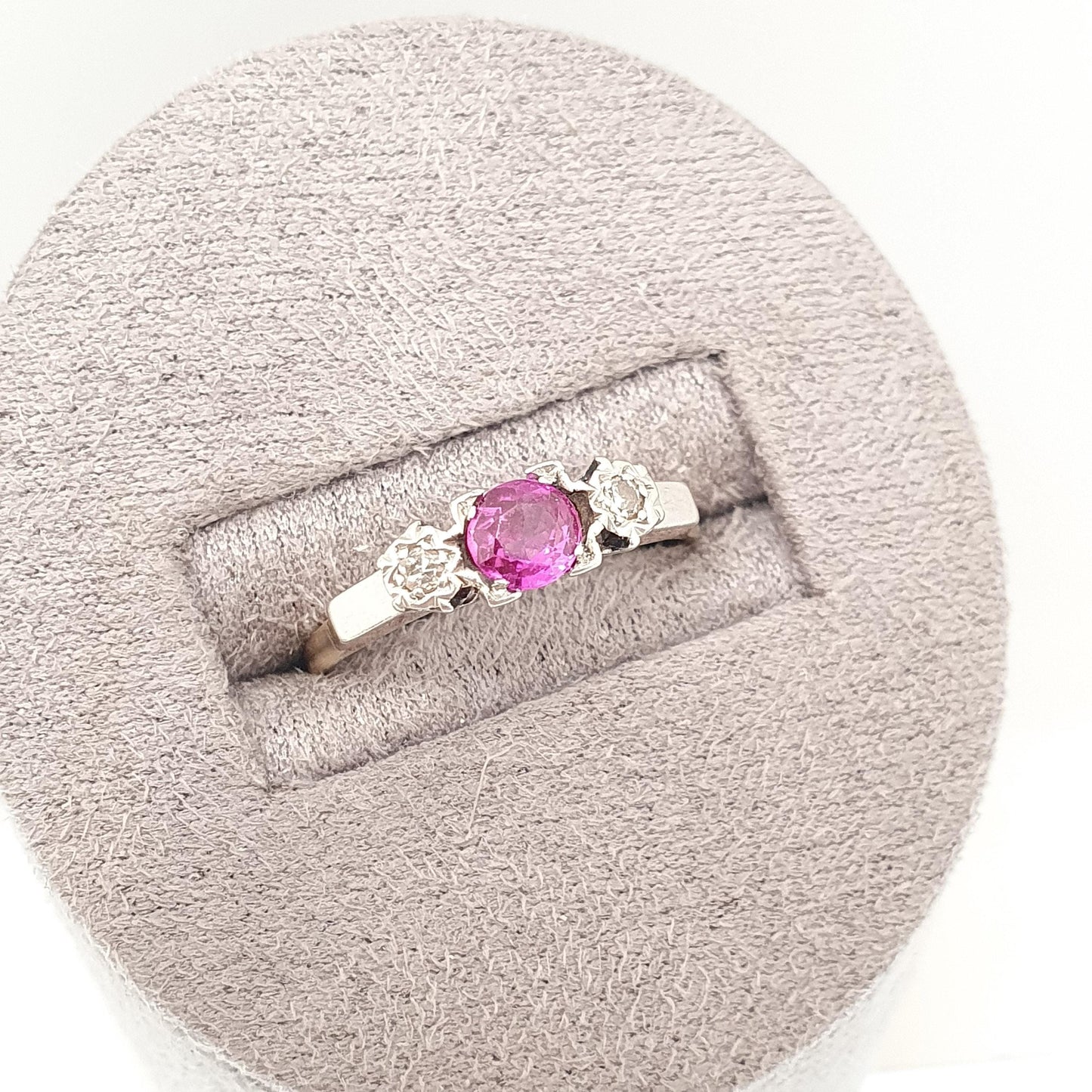 Antique 9ct Gold Pink Sapphire & Diamond Ring Art Deco Platinum Solid 9k 9kt Vintage Womens Jewelry Jewellery