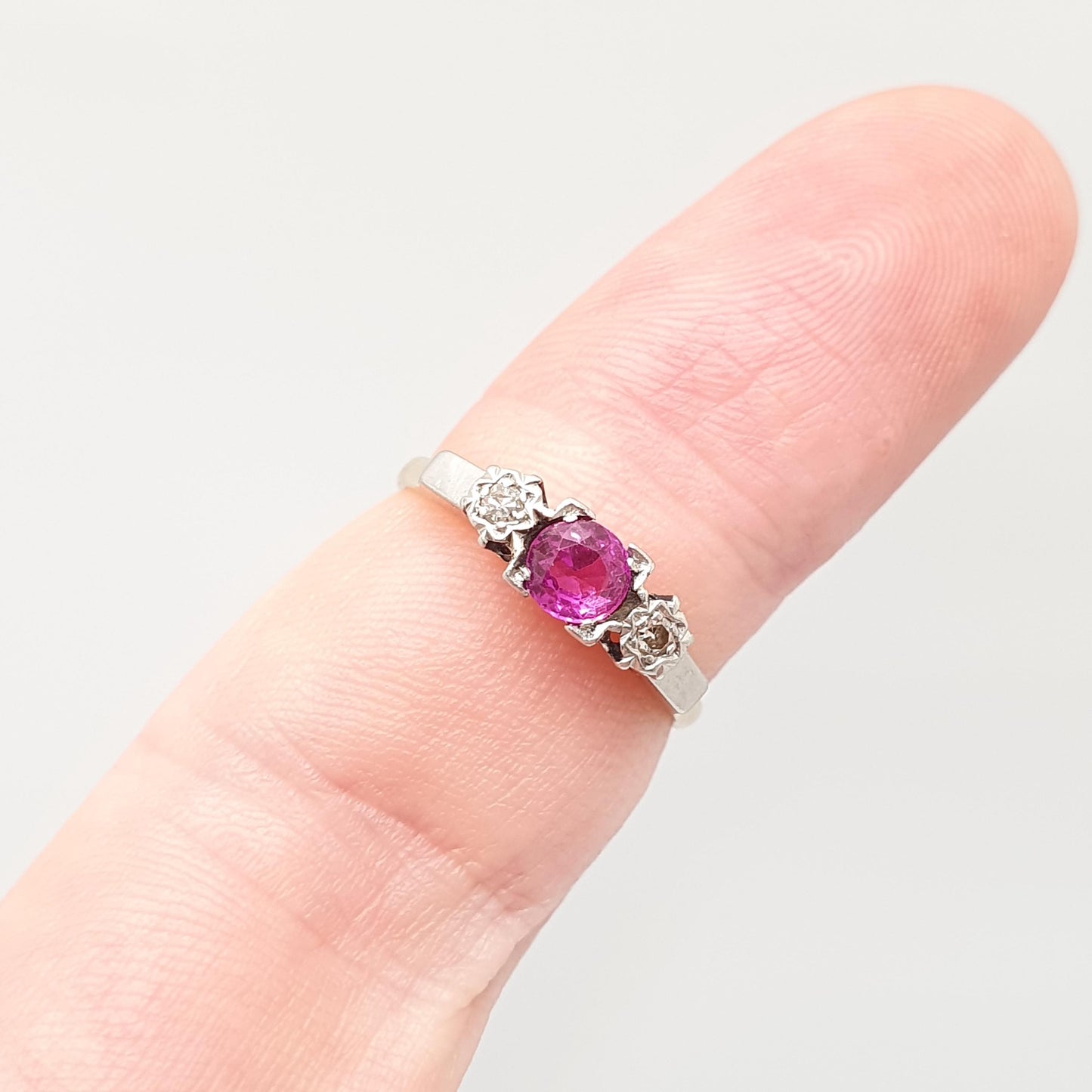 Antique 9ct Gold Pink Sapphire & Diamond Ring Art Deco Platinum Solid 9k 9kt Vintage Womens Jewelry Jewellery