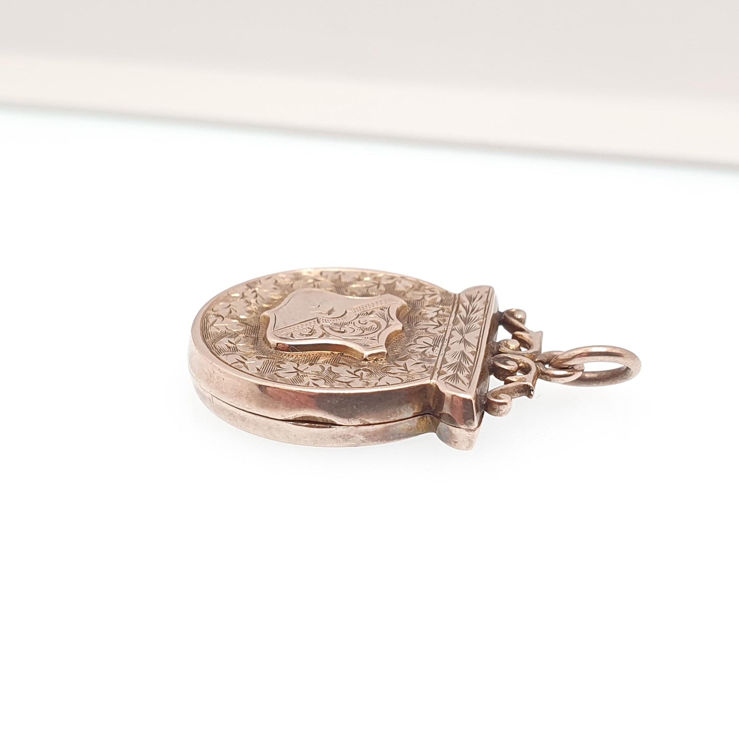 Antique Victorian 9ct Gold Shield Locket 9kt 9k Rose Back and Front Pendant Unusual Shape Vintage Jewellery Jewelry