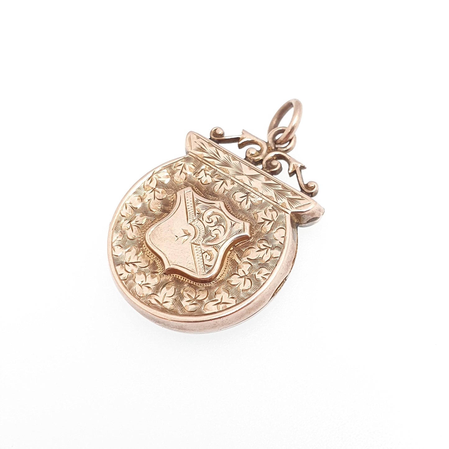 Antique Victorian 9ct Gold Shield Locket 9kt 9k Rose Back and Front Pendant Unusual Shape Vintage Jewellery Jewelry