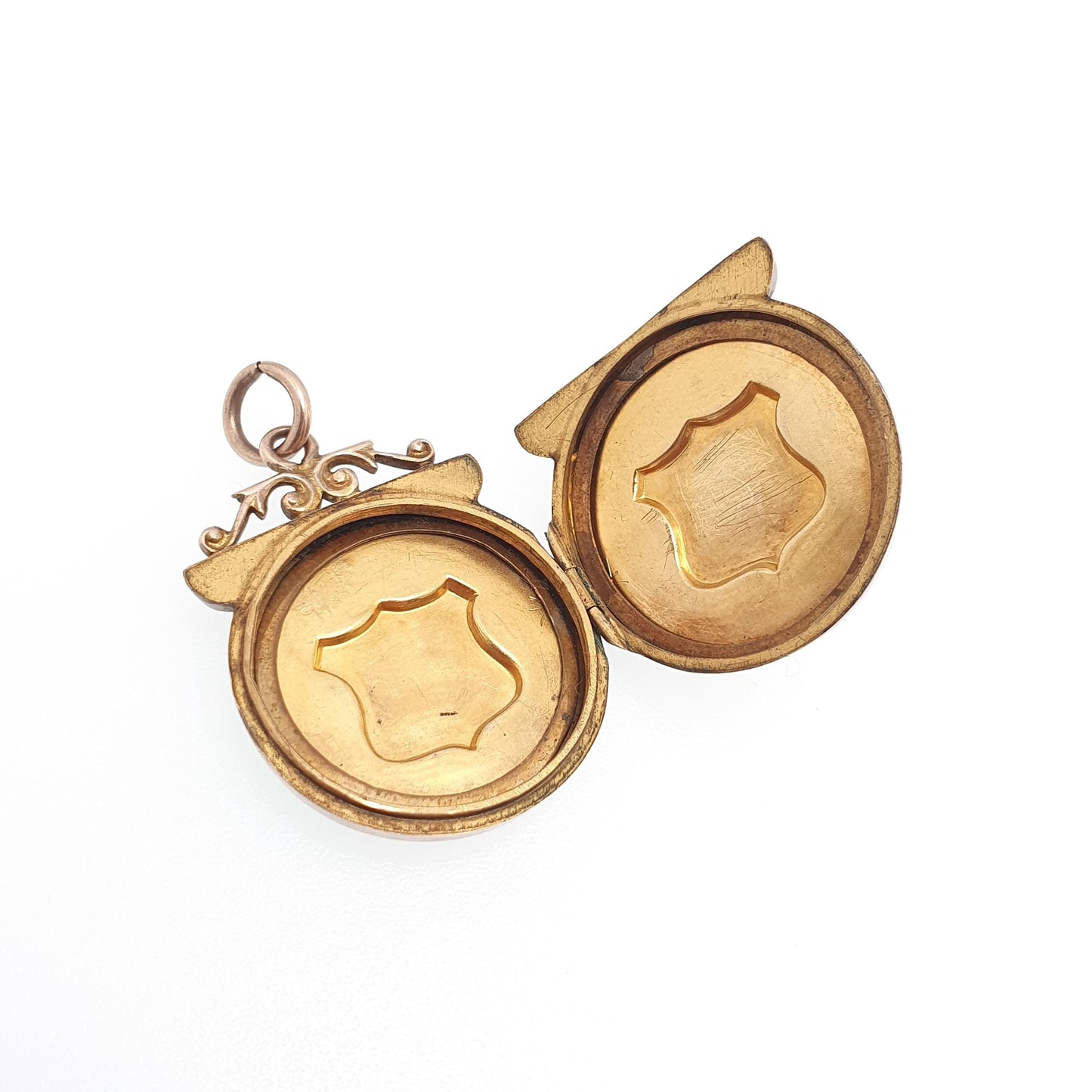 Antique Victorian 9ct Gold Shield Locket 9kt 9k Rose Back and Front Pendant Unusual Shape Vintage Jewellery Jewelry
