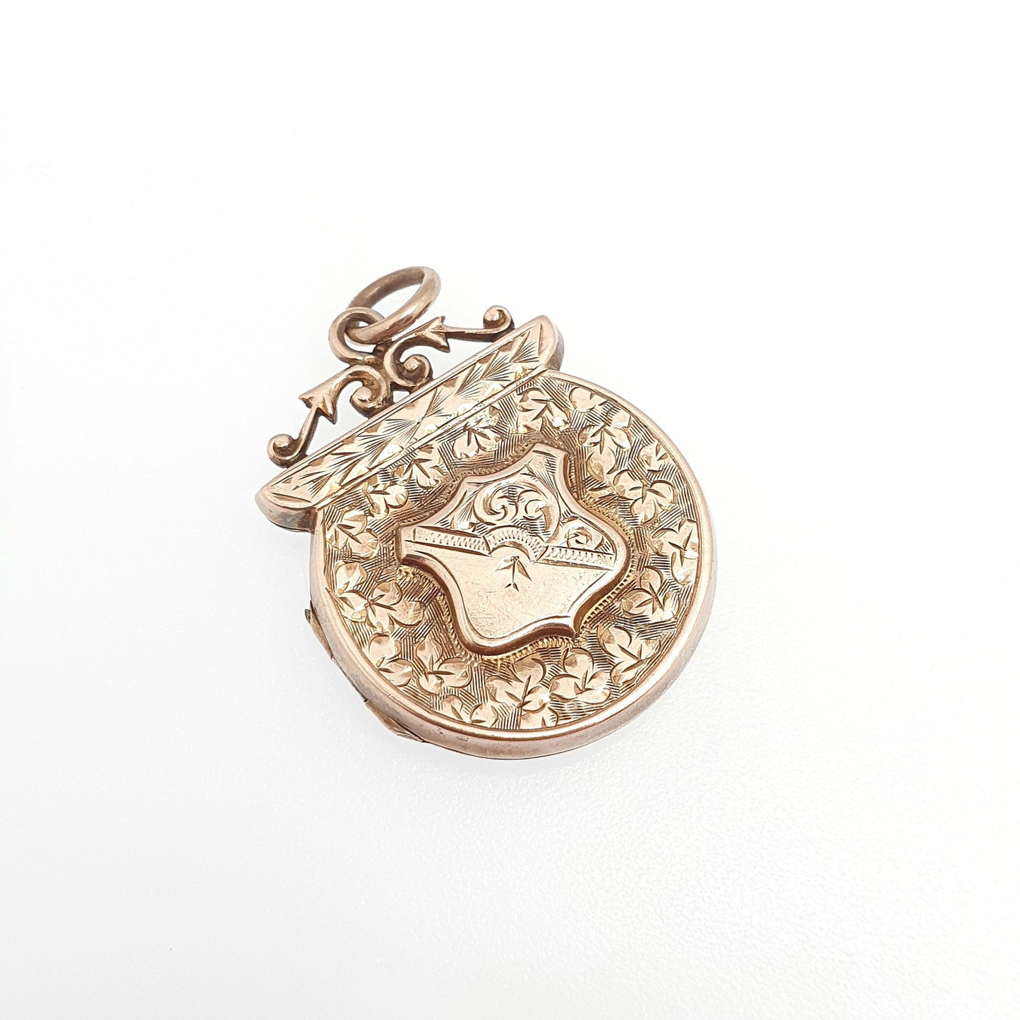 Antique Victorian 9ct Gold Shield Locket 9kt 9k Rose Back and Front Pendant Unusual Shape Vintage Jewellery Jewelry