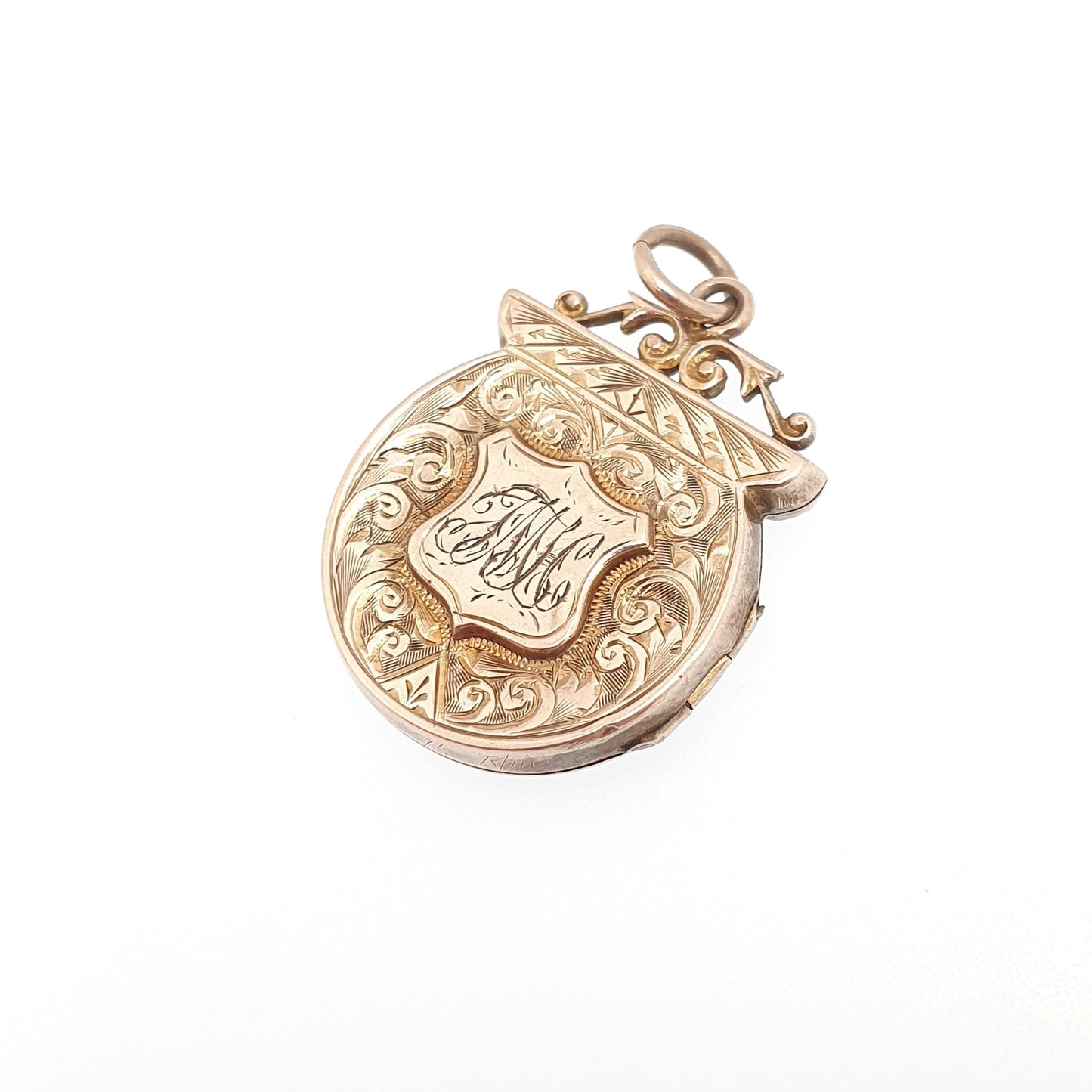 Antique Victorian 9ct Gold Shield Locket 9kt 9k Rose Back and Front Pendant Unusual Shape Vintage Jewellery Jewelry