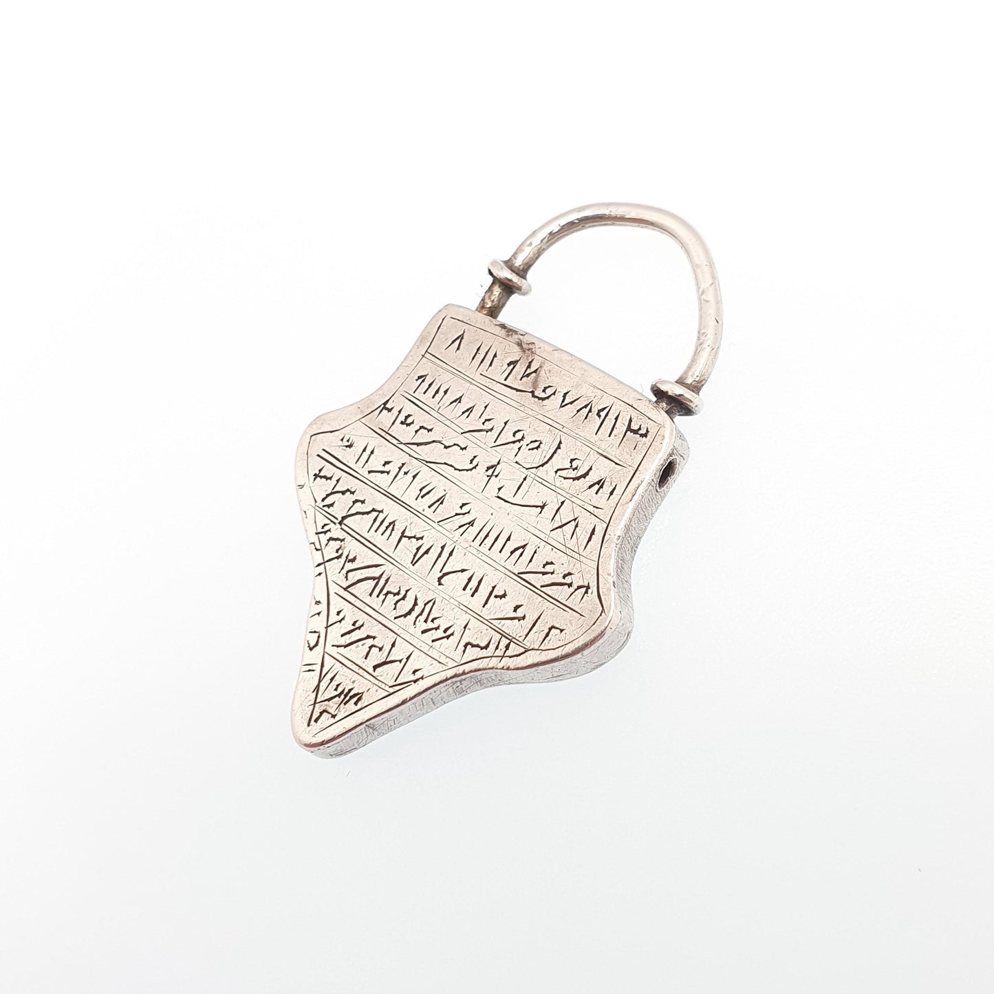 Antique Solid Silver Arabic Talisman Amulet Pendant Necklace Shield Padlock Protection Louha Taweez Vintage Jewellery Jewelry