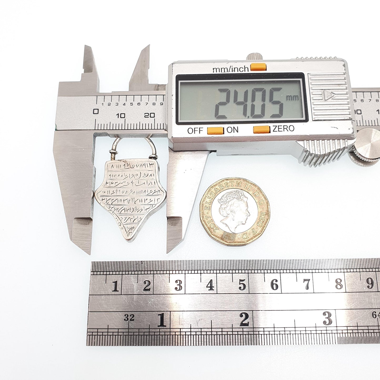 Antique Solid Silver Arabic Talisman Amulet Pendant Necklace Shield Padlock Protection Louha Taweez Vintage Jewellery Jewelry