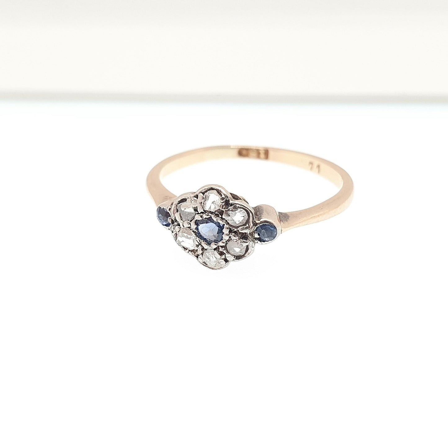 Antique Sapphire & Diamond Ring 18k 18ct Solid Gold Art Deco Cluster Flower Halo Old Cut Genuine Vintage Jewelry Jewellery