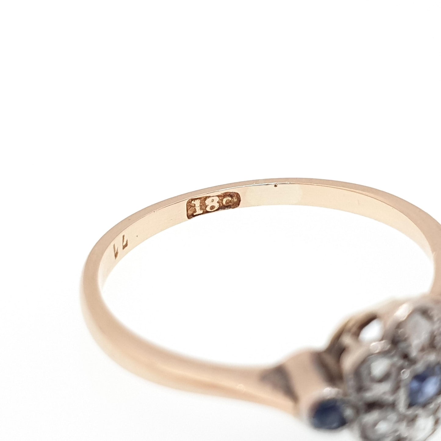 Antique Sapphire & Diamond Ring 18k 18ct Solid Gold Art Deco Cluster Flower Halo Old Cut Genuine Vintage Jewelry Jewellery