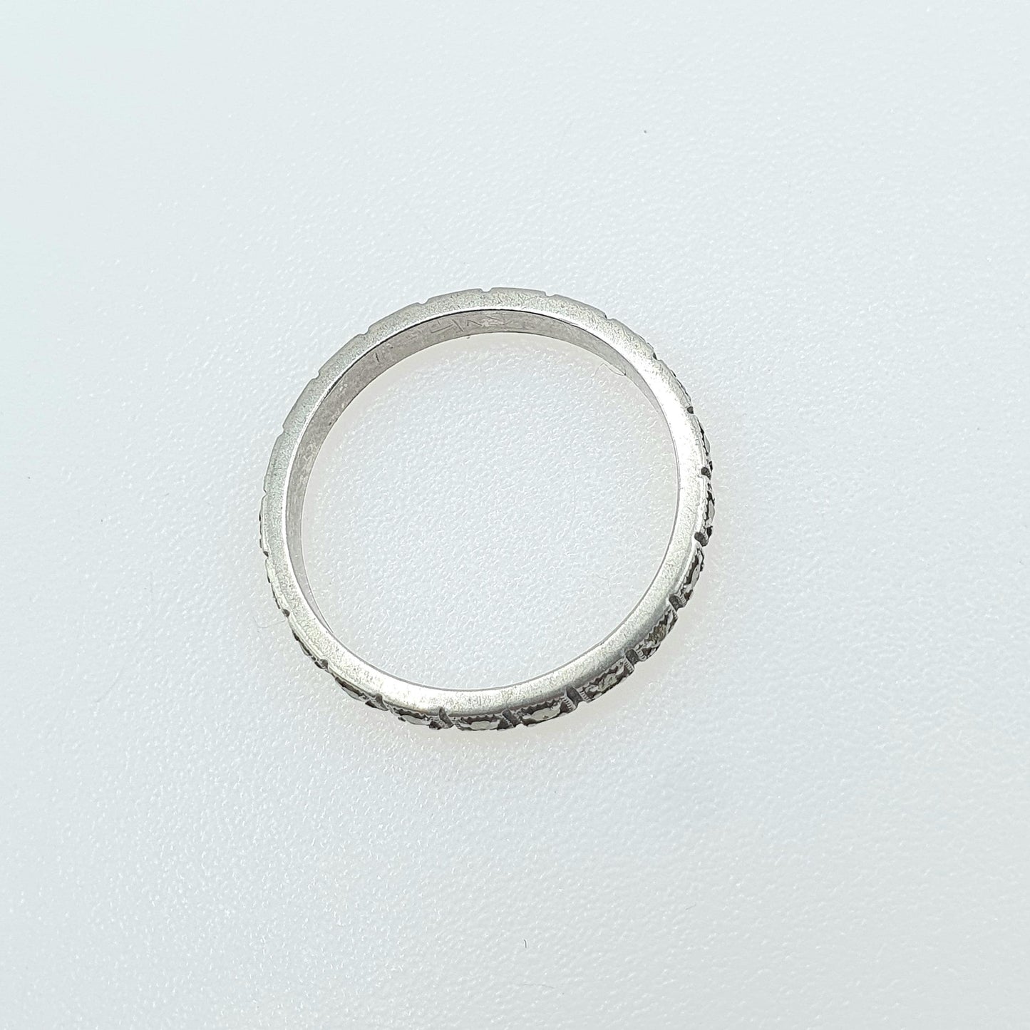 Antique Art Deco Solid Silver Marcasite Eternity Ring Square Sections Promise Gift Women’s Mens Jewelry Jewellery UK M.5 US 6.5