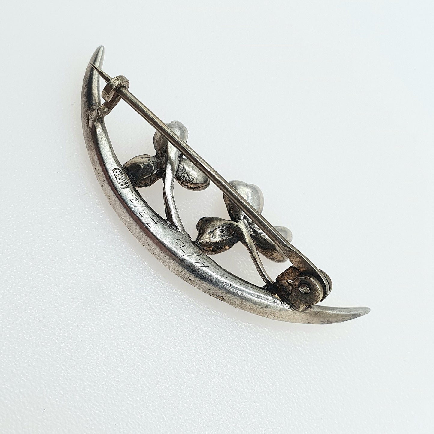Antique Victorian Solid Silver Diamond Paste Crescent Moon Clover Brooch Luck Celestial Vintage Womens Jewellery Jewelry