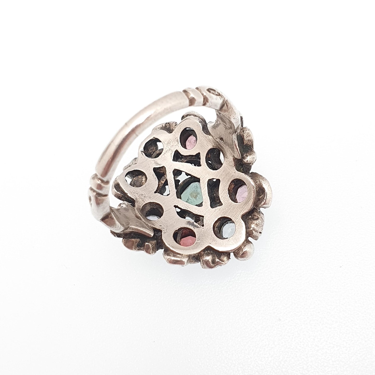 Antique Sterling Silver Emerald Ring Austro Hungarian White Sapphire & Tourmaline Statement Vintage Womens Jewelry Jewellery