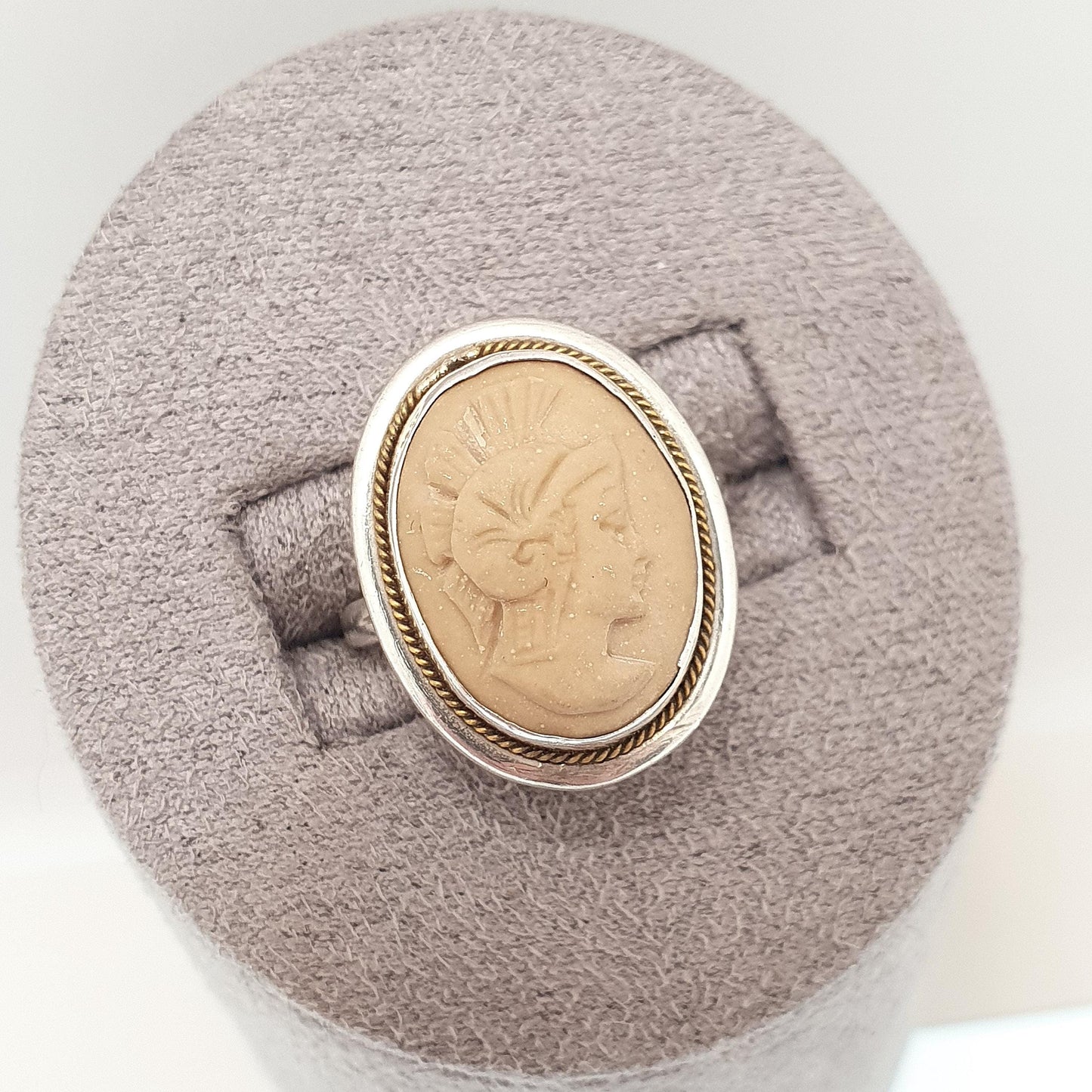 Antique Solid Silver Centurion Lava Cameo Ring Hand Carved Roman Soldier Naples Pompeii Vintage Signet Jewelry Jewellery